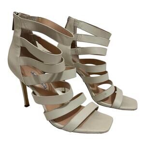 Charles David Velma White Caged Leather Strappy‎ Heels Sandals Size 7.5